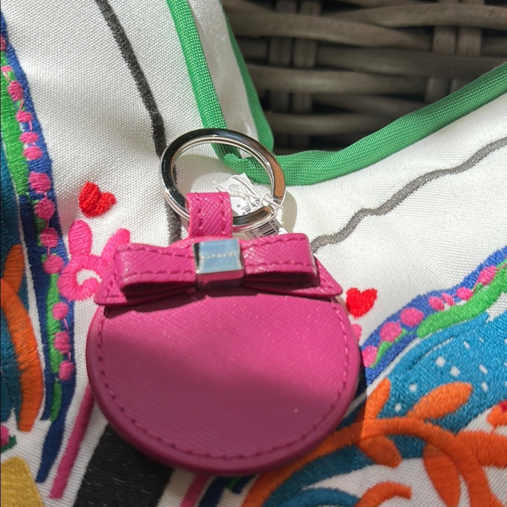 Coach Pink Leather Keychain with Bow
